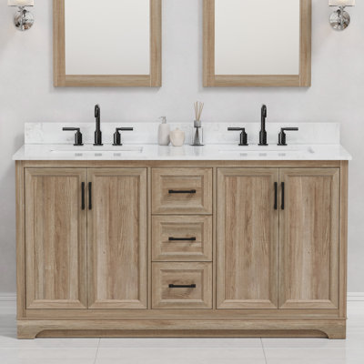Meuble-lavabo double 60 po avec comptoir en marbre, évier et dosseret Retford pré-assemblé Retford