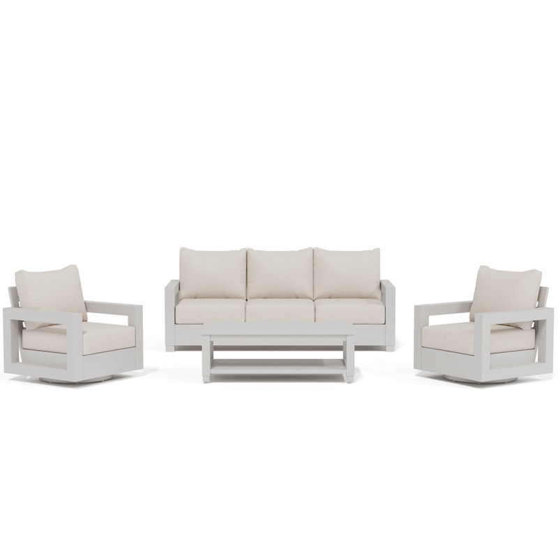 Ensemble de 4 chaises d'extérieur Modern, 4 pièces: table, canapé, 2 chaises, Coussin champagne / structure beige
