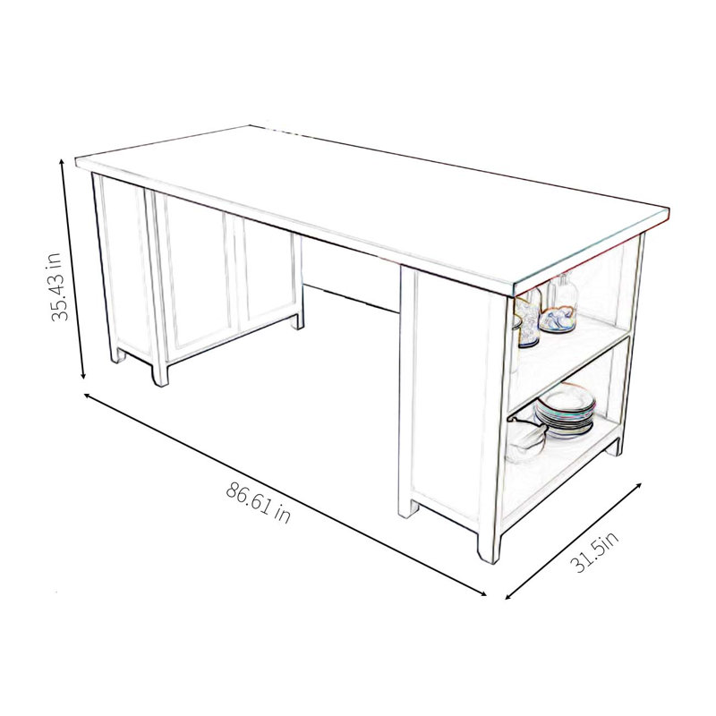 Open kitchen operation island, solid wood table