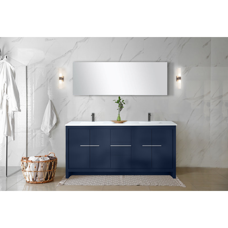 Lafarre 72 in W x 20 in D Double Bath Vanity and Gun Metal Faucet Set, White Quartz, White