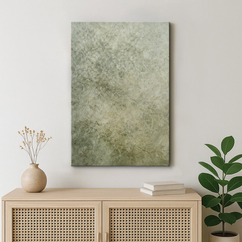 Muted Green Botanical Pattern Artwork, Bedroom Pictures, Framed Canvas Giclee Print Wall Art, 48" H x 32" W, Wrapped Canvas
