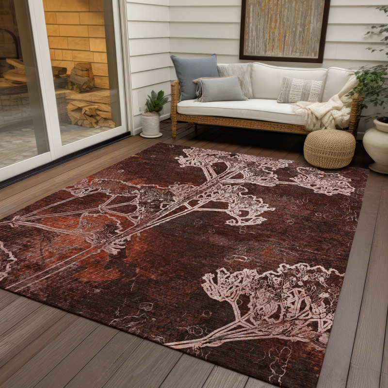 Machine Washable Indoor/Outdoor Leavittsburg ACN2239 Floral Rug, Rectangle 8' x 10'