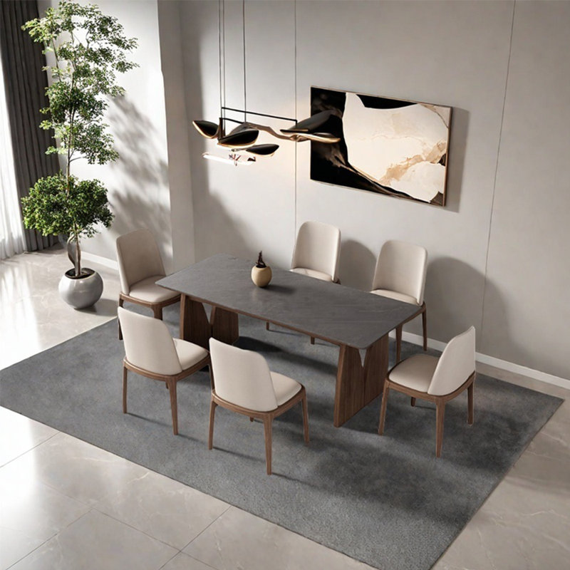 Ensemble de table de salle à manger en pierre frittée rectangulaire, H 29,53 po x L 55,12 po x l 31,5 po