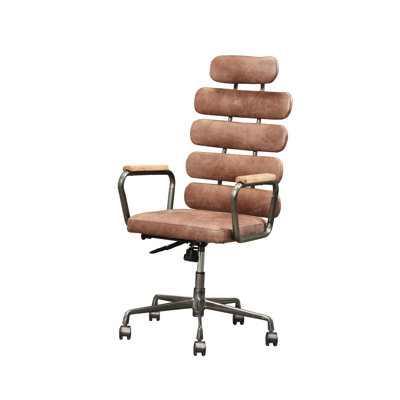 Chaise de bureau rétro, siège pivotant à 360 degrés, hauteur réglable, dossier rembourré en cuir et base 5 étoiles en métal avec roulettes, style, fauteuil, fonction, hauteur réglable, design
