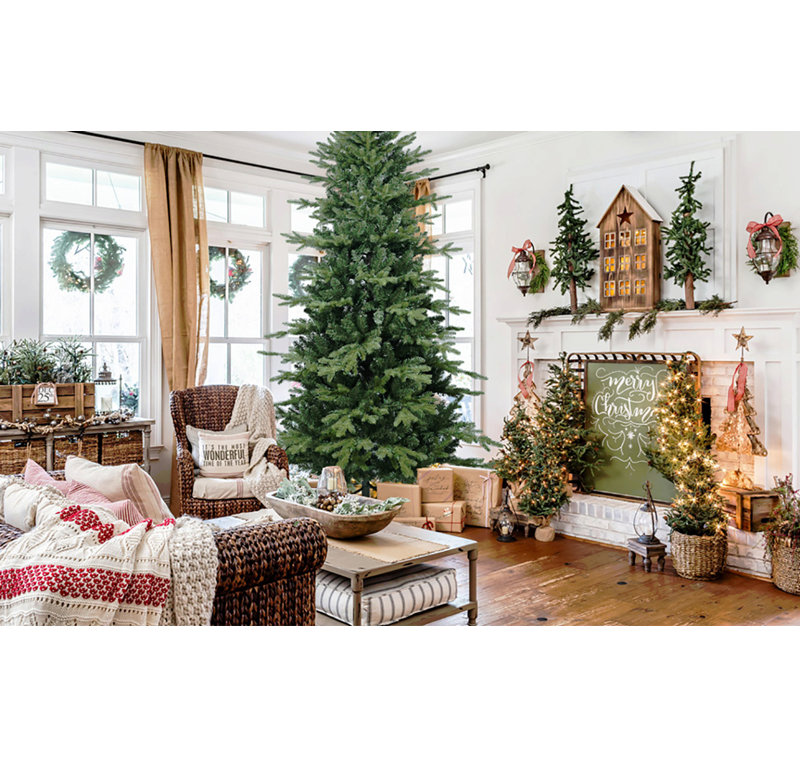 Arbre de Noël 7,5 pi en PVC + PE avec 2856 pointes - Arbre à charnières plein et luxuriant avec support en métal, assemblage facile, conception d'aiguille mixte réaliste