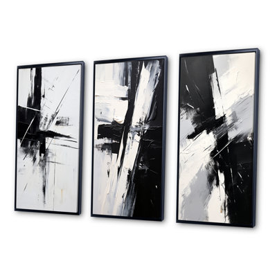 3 pièces sur toile - "Finding Balance Minimal" en noir et blanc, peinture I