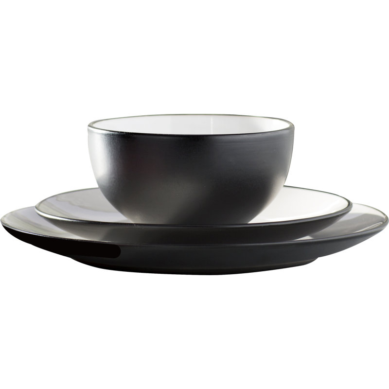 Iyathurai 16 Piece Stoneware Dinnerware Set - Service for 4, White / Black