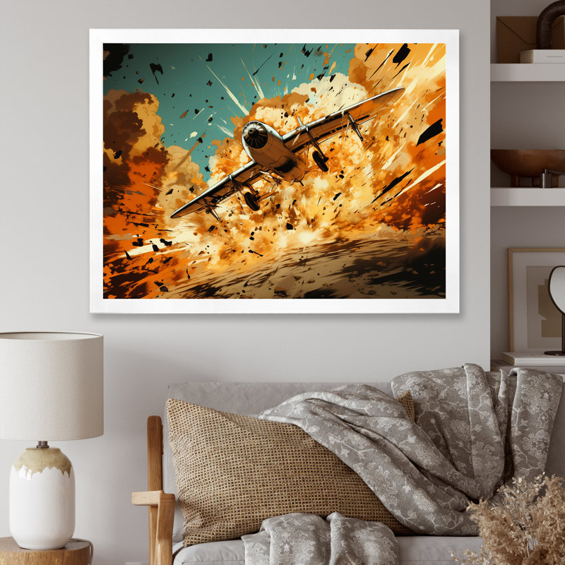 Avion qui décolle en pleine action sur toile, H 12 po x l 20 po x P 1 po, Cadre simple blanc