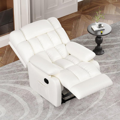 Fauteuil inclinable pour le salon, fauteuil inclinable à bascule rembourré en cuir synthétique avec dossier réglable de 110 ° à 160 °, fauteuil simple ergonomique avec repose-pieds et poche latérale