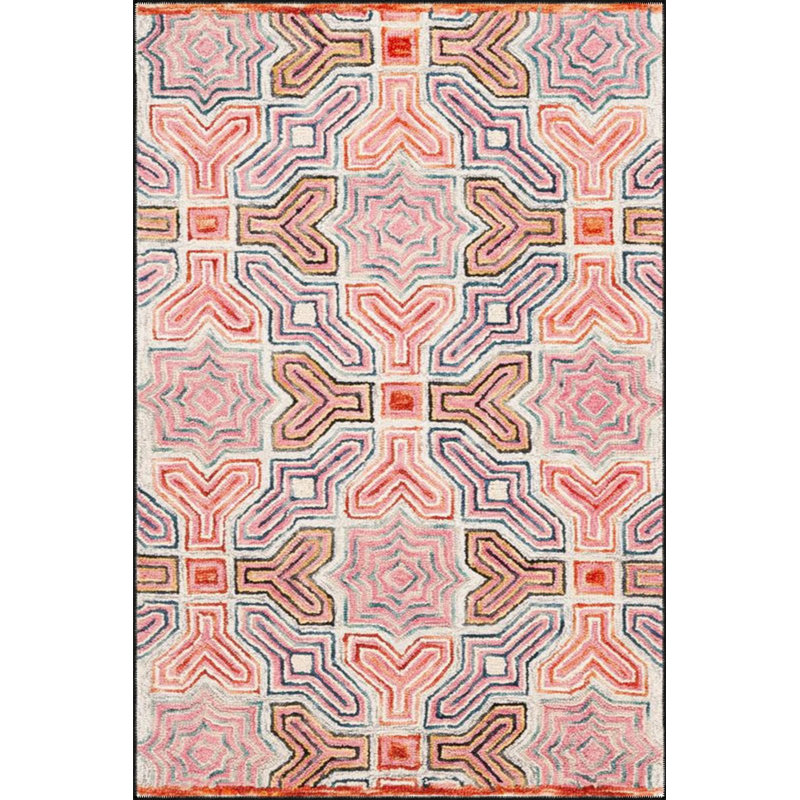 Geometric Patterned Pink Color Woven Base Washable Carpet, Runner 2'6" x 6'7"