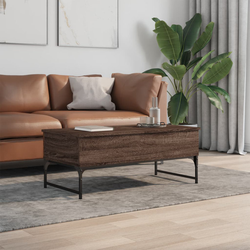 Annabella Lift Top Sled Coffee Table with Storage, 40cm H x 100cm L x 50cm W, Brown Oak