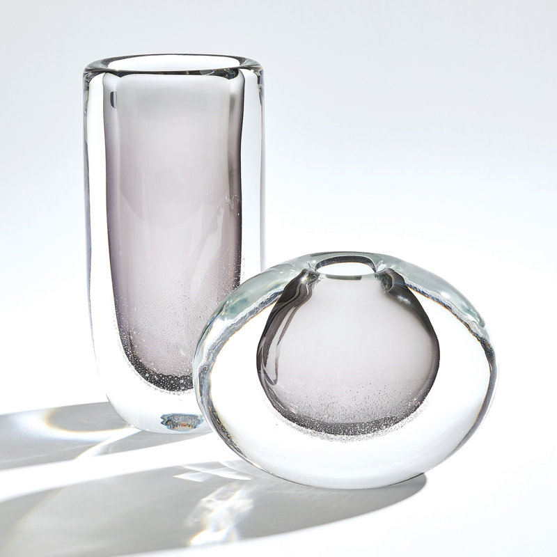 Micro Bubble Handmade Glass Table Vase, Gray/Clear