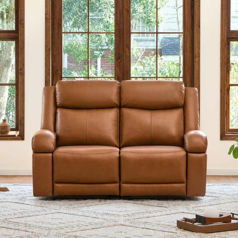 Canapé inclinable électrique en cuir véritable Zachery, 2, Brun selle