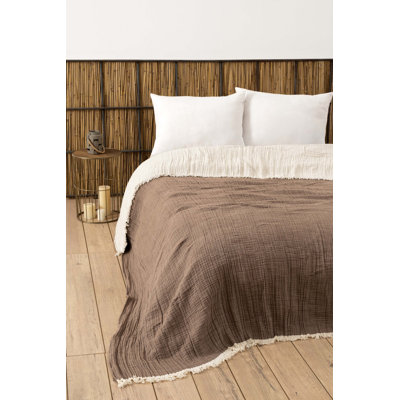 Couvre-lit double luxueux, 100% coton, 90,6 po x 98,4 po | Lavable à la machine (30-40 ° C), douceur 4 plis | Couleur brun riche, parfaite pour les chambres confortables et la décoration intérieure élégante