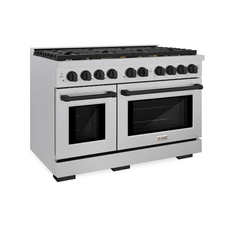 ZLINE Autograph 48" Paramount Double Oven Dual Fuel Range w/ Matte Black Accents (SDRZ-48-MB), Satin Stainless Steel