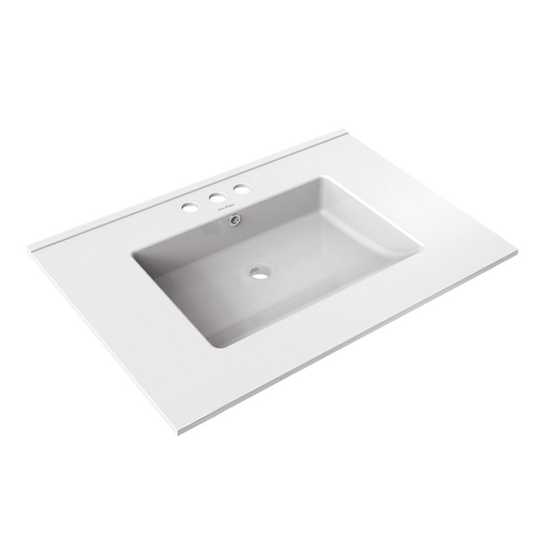 White Ceramic 31" Vanity Top Sink with Centerset Faucet Holes