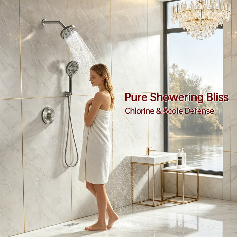SUMERAIN Modern Shower System with 6 Settings Filtered Handheld Shower Head for Hard Water, Shower Faucet with Valve in Brushed Nickel