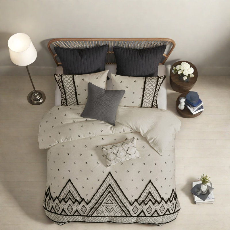 Premium King Bedding Sets, Cotton Flax Blend, Modern-boho Bedroom Comfort