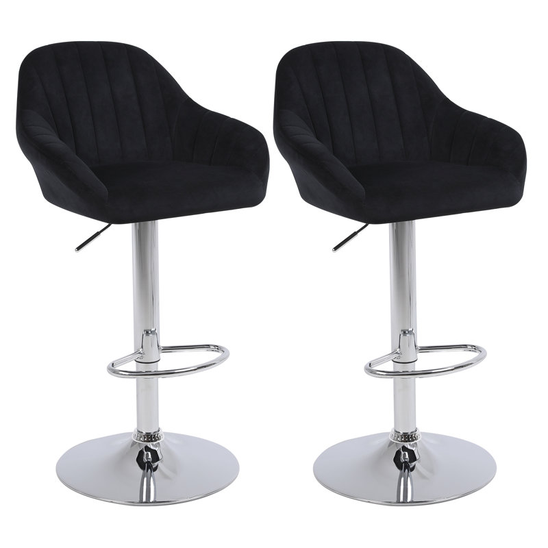 Swivel Upholstered Adjustable Height Counter Stool with Metal Frame, Black