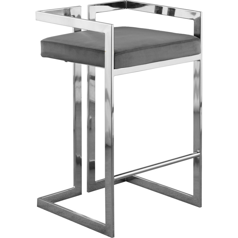 Isam Upholstered Counter Stool with Metal Frame, Chrome, Gray Velvet