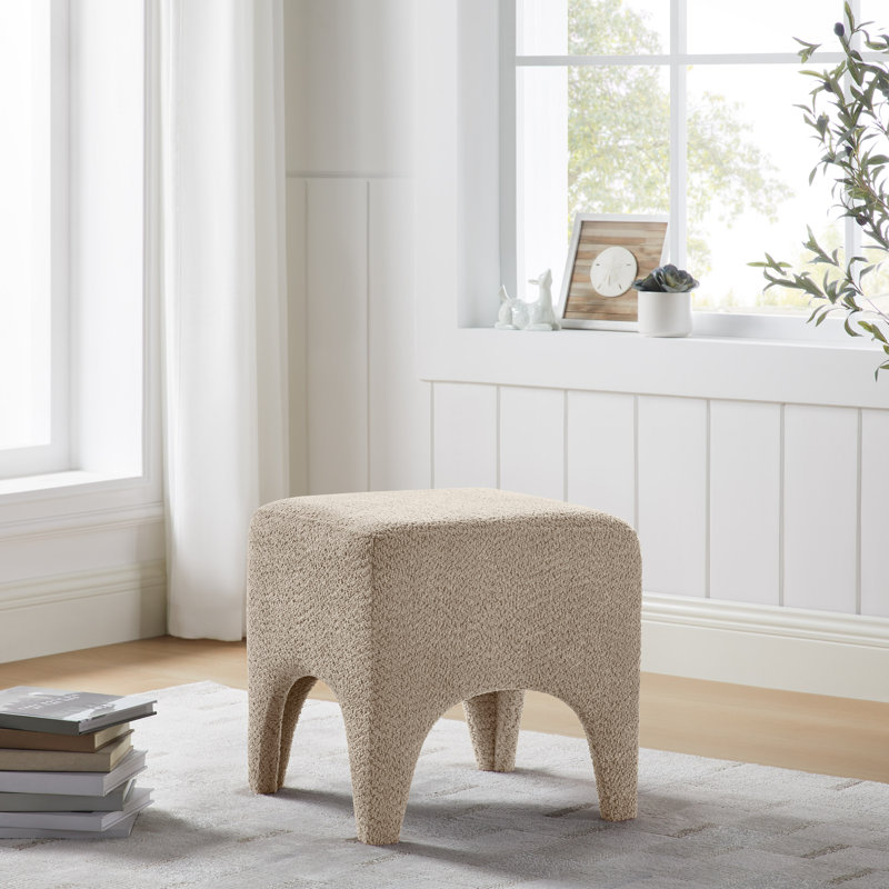 Modern Boucle Upholstered Ottoman, Shoe Changing Stool, Makeup Stool, Camel