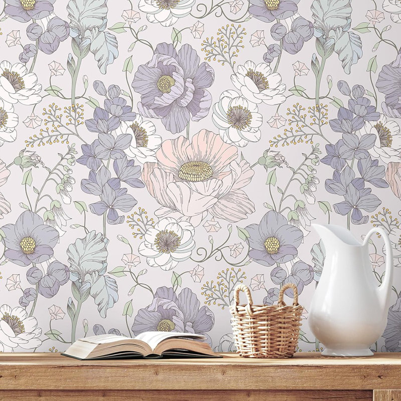 Papier peint floral mauve rétro VEELIKE