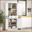 Armoire de cuisine 72,5 ", armoire de rangement autoportante traditionnelle avec 4 portes, tiroir et 3 tablettes réglables pour salle à manger, grain de bois