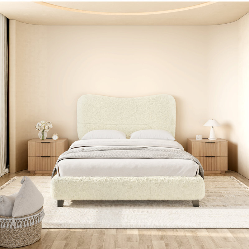 Cloud-feel Fluffy Soft Plush Upholstered Bed, Cream, Full