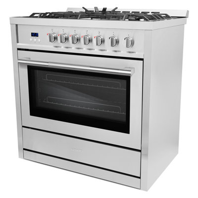 Cosmo 36 po Nebula Collection Cuisinière à gaz, 5 brûleurs, four à convection rapide, poignée à poignée texturée, acier inoxydable