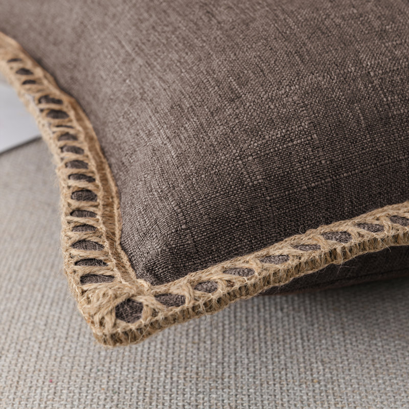 NordECO HOME Farmhouse Trimmed Burlap Linen Polyester Pillow Cover (Set of 2)