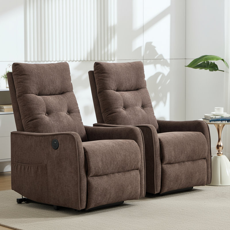 25" W Power Lift Chair Recliners Infinite Position With Heat And 8 Point Massage (set Of 2), Brown