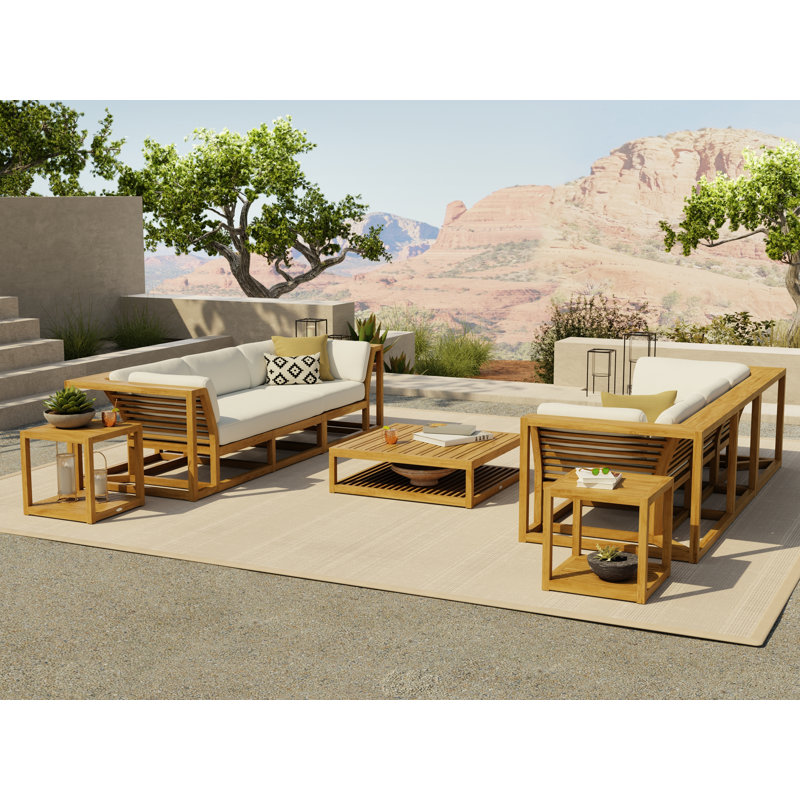 Maya Outdoor 7 - Piece Teak Conversation Set, Beige