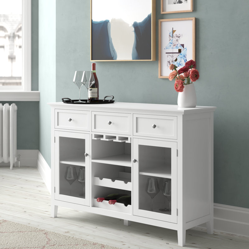 White Glass Door Kitchen Sideboard Buffet Cabinet with Wine Storage