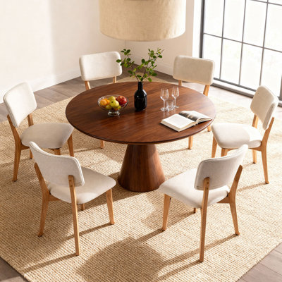 Mid Century Modern Wooden Upholstered Dining Side Chairs, Natural (set Of 4)