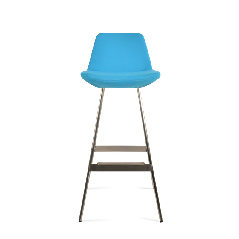 Tabouret Pera Balat, Tissu turquoise, Acier Inoxydable, Tabouret de bar (siège d'une hauteur de 29 po)