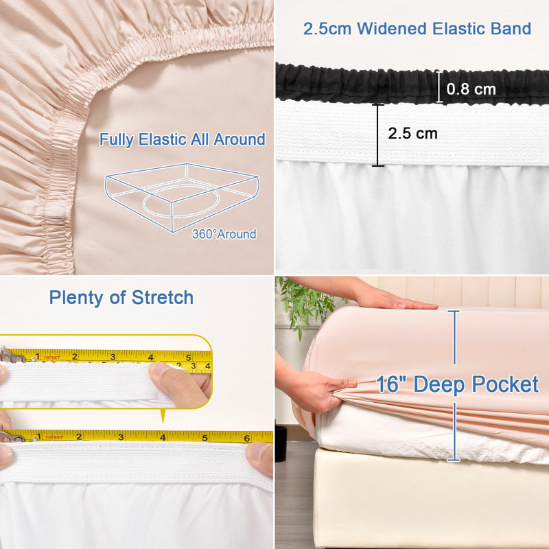 PHF 100% Rayon Derived from Bamboo Fitted Sheet, 16" Deep Pocket,2.5cm Wider Strong Elastic Easy Fit, Breathable Silky Soft Skin-Friendly for Hot Sleeper