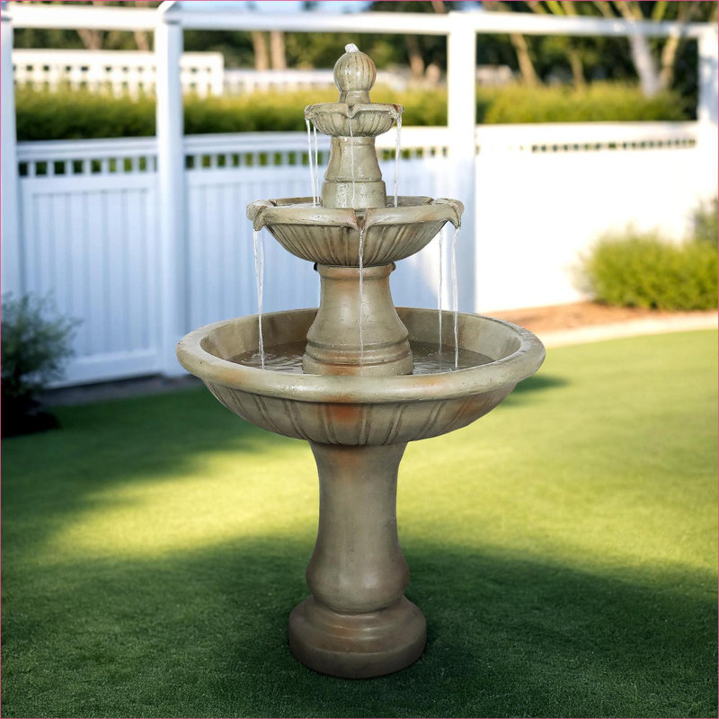 Fountains 51.5" 3-Tier Modern Outdoor Fountain for Garden Patio, With Built-in Pump | Concrete / Cement | Tiered Waterfall Fountain