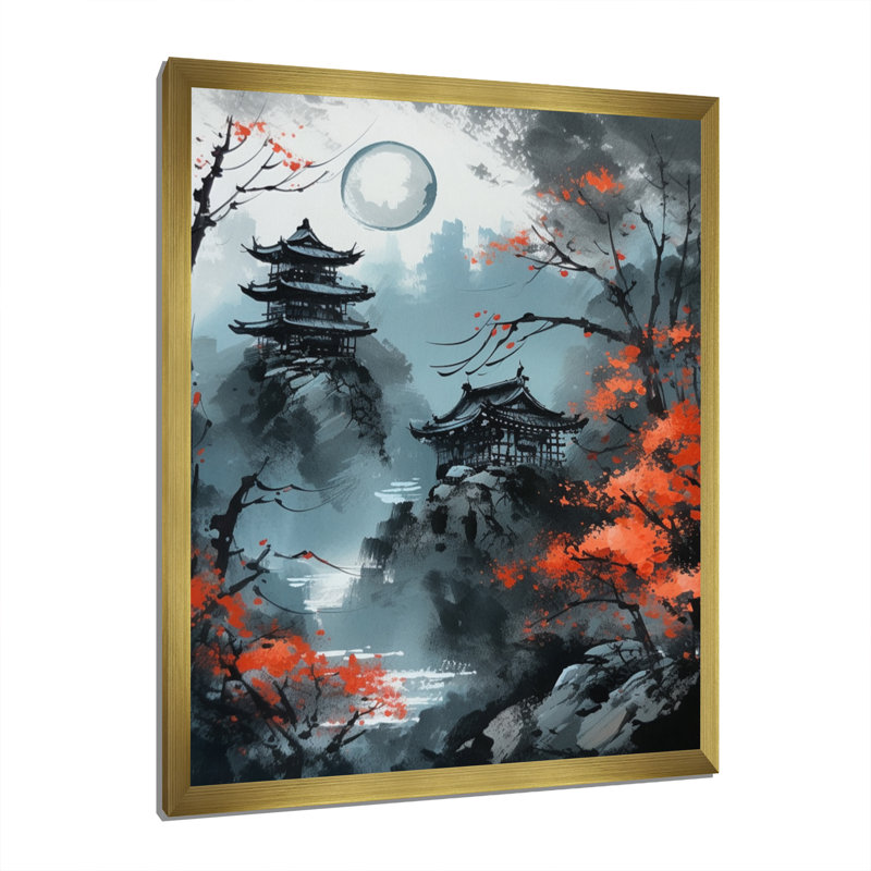 Gibsonton Moonset et érable japonais V, H 44 po x l 34 po x P 1,5 po, Encadrement doré