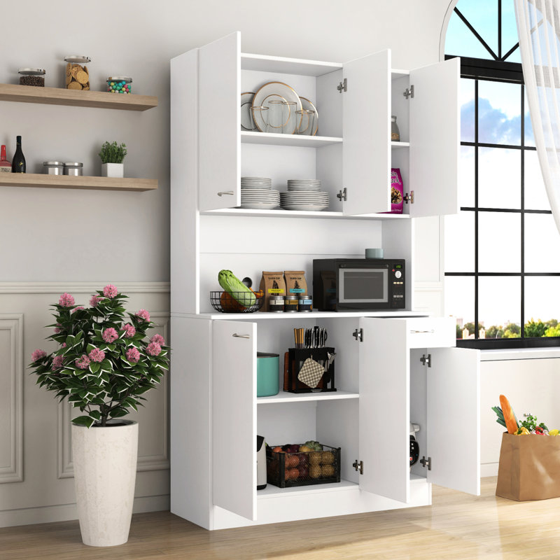 Alice 71.94" Tall Wardrobe & Kitchen Cabinet, White, 6 Doors, 1 Open Shelf, Drawer - Dependable Quality For Bedroom And Kitchen, Superior Durability