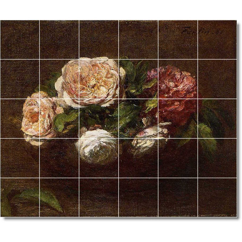 Carreau de céramique décorative 25,5 po x 21,25 po 4,25 po x 4,25 po, Fleur 03152
