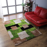 TAPIS EN POLYESTER ÉCOLOGIQUE TUÉ À LA MAIN, couleur beige vert, motif géométrique