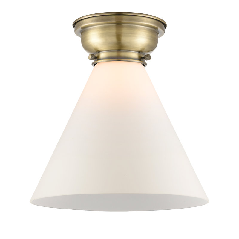 Aditi Cone - 1 Light 12" Flush Mount, Matte White, No Bulb Included, Antique Brass