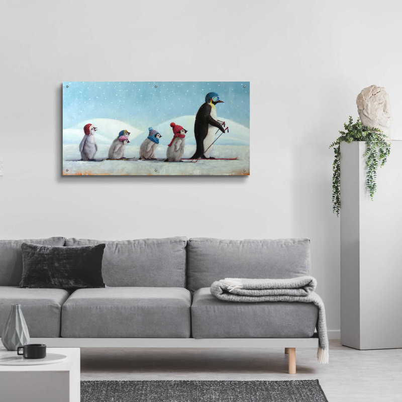 «Ski School» par Lucia Heffernan, art mural en verre acrylique, H 24 po x l 48 po x P 0,2 po