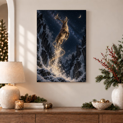«Leaping Golden Stag in Snowy Mountain Canyon», art mural sur toile