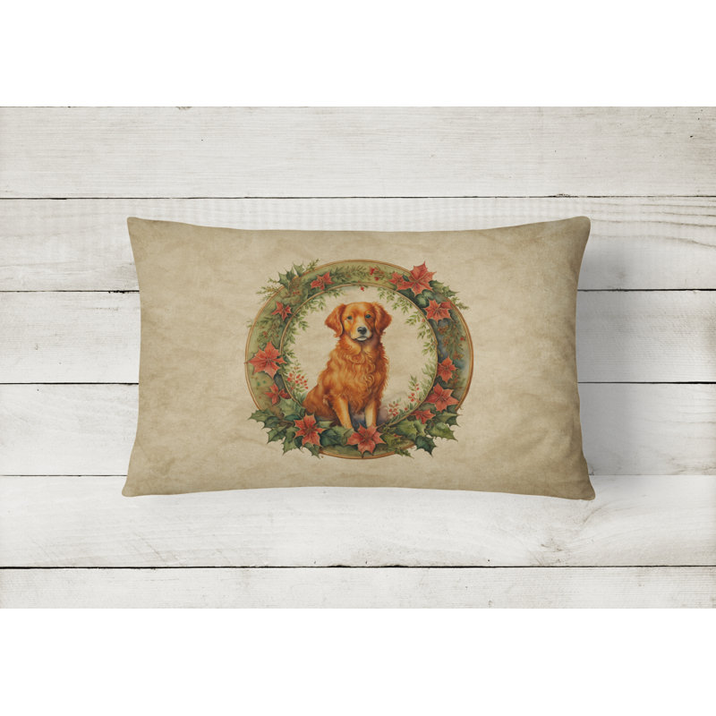 Coussin décoratif intérieur / extérieur en polyester Christmas, 12 po x 16 po, Golden retriever, Rectangulaire