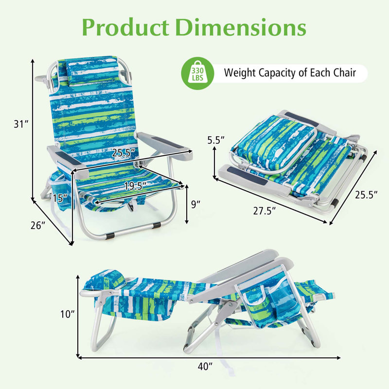 Chaise de plage pliante en aluminium pour adulte Goplus avec sac de rangement
