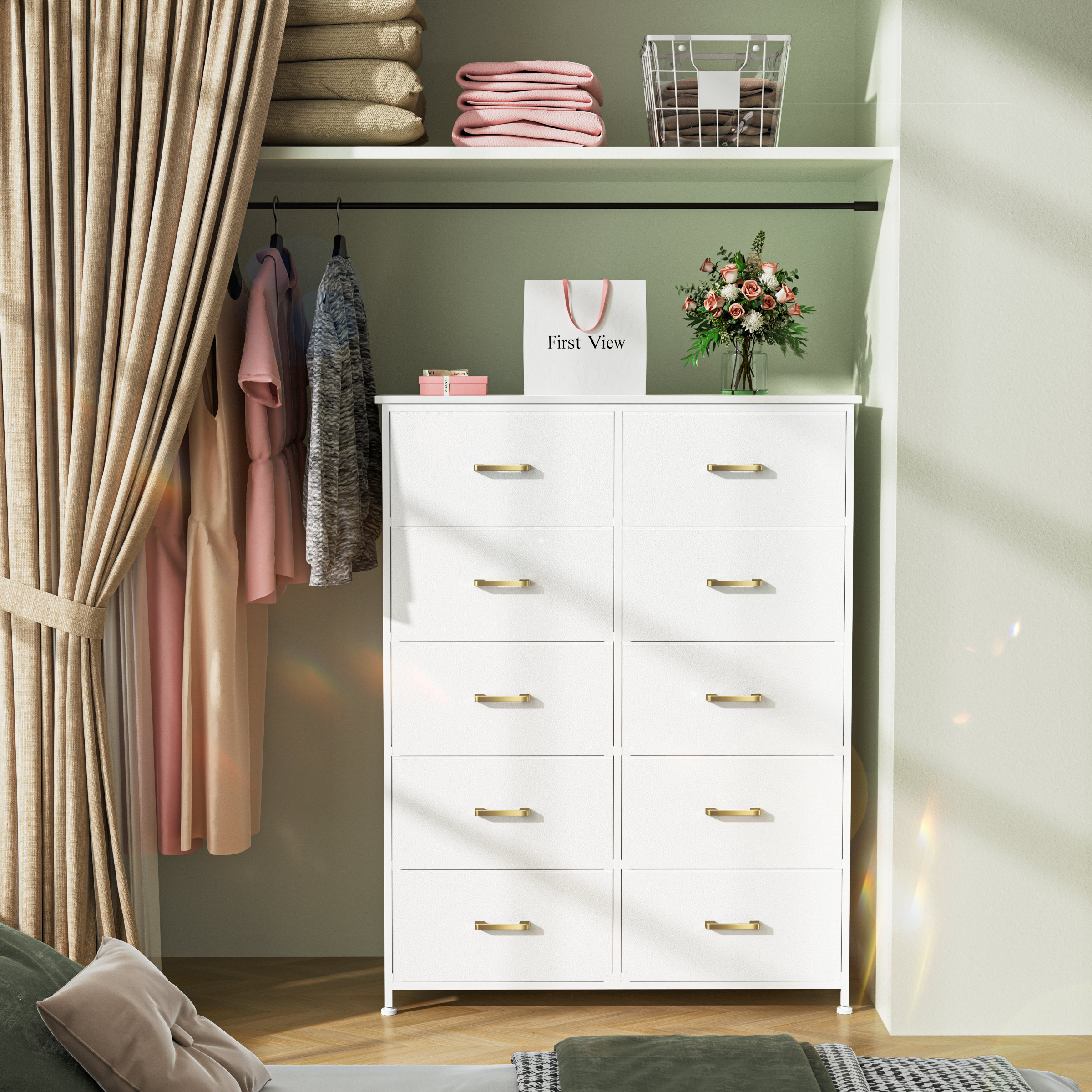 Mercer41 Dresser for Bedroom with 10 Drawers Tall White Dresser Closet