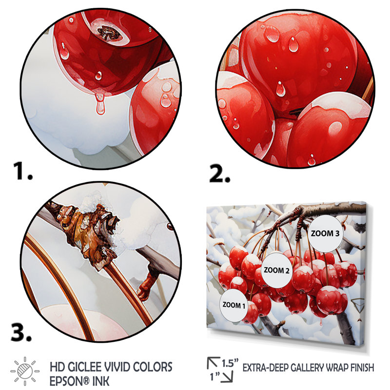 Hiver rouge cerisier - art mural cerise, Cadre de coin argenté fermé, H 30 po x l 40 po x P 1,5 po