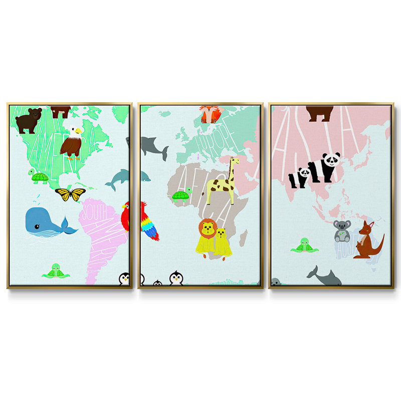 Carte d'animaux 3 pièces, H 24 po x l 48 po x P 2 po, Or