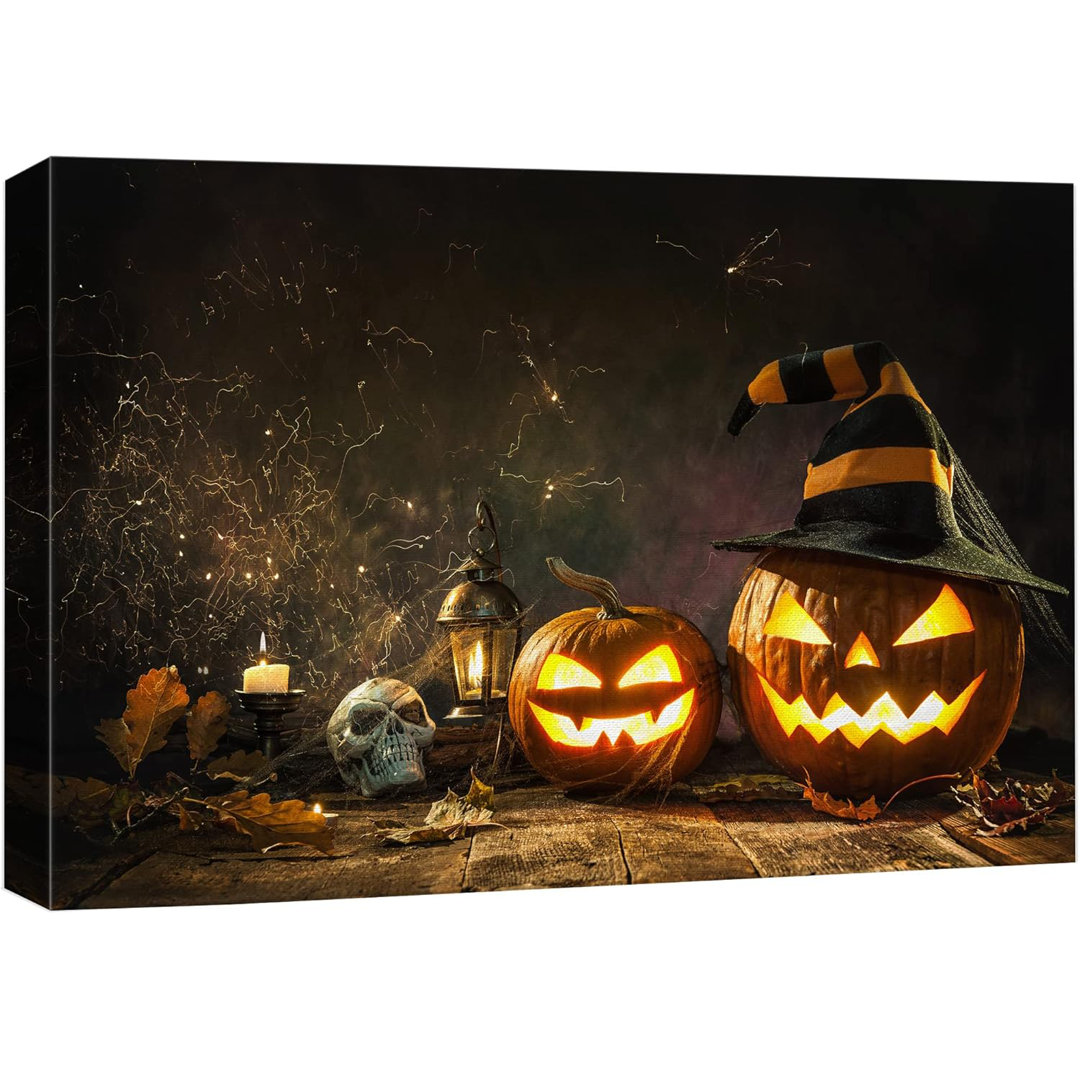 Moody Gothic " Creepy Witch Pumpkin Skull Holiday Halloween Moody Dark Illustrations Modern Art Work Decor " IDEA4WALL Overall 